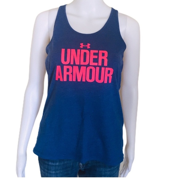 UNDER ARMOUR Racerback Tank/Top Navy Blue/Neon Pink Size Small - Picture 4 of 11